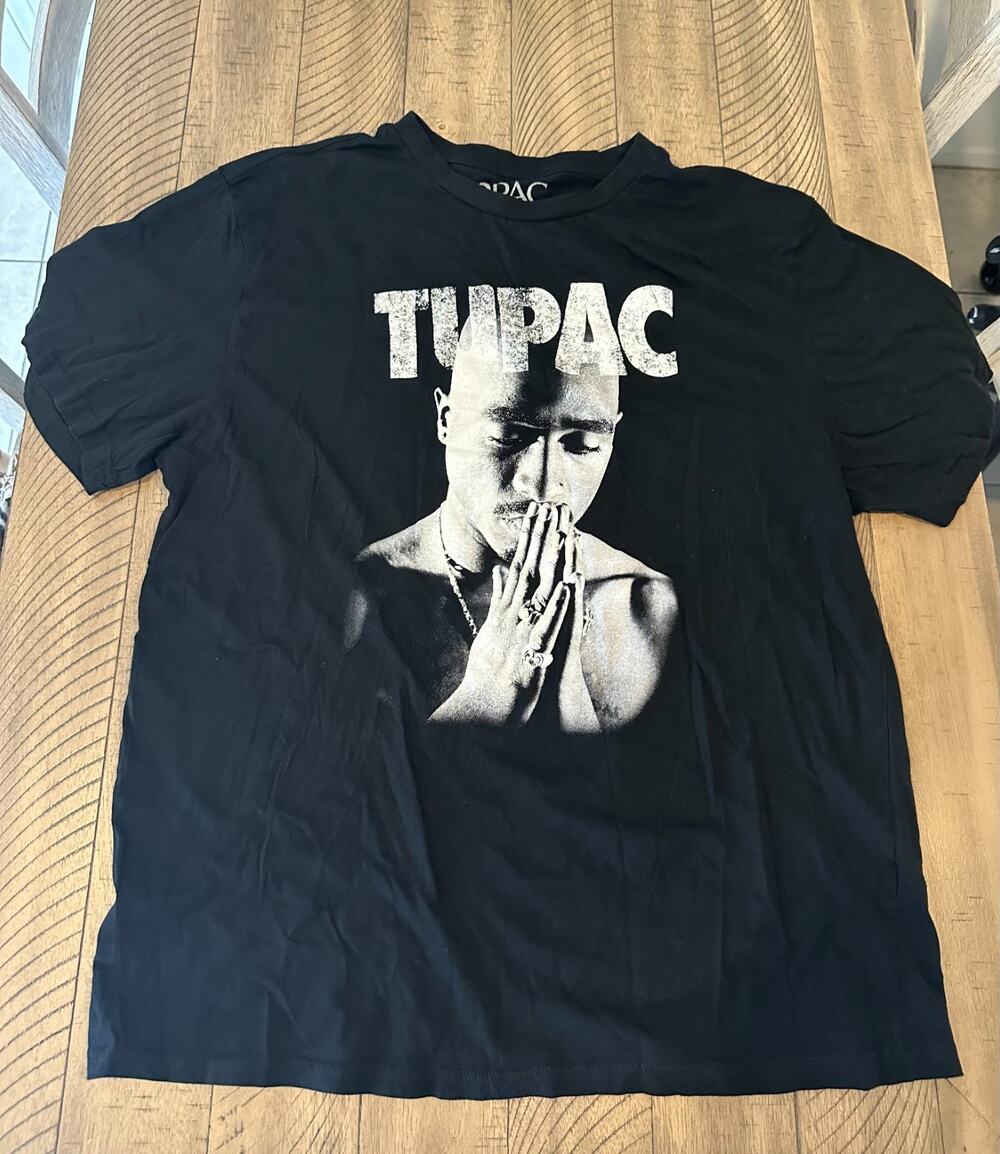 2Pac Tupac Shakur Praying Hands Graphic T-Shirt Black Men's Size XL 100% Cotton